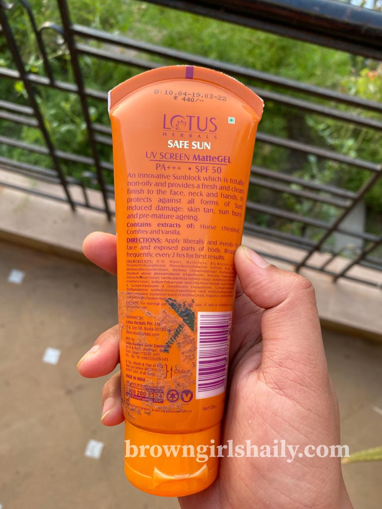 Lotus Herbals Safe Sun Sunscreen Matte Gel SPF 50 PA Review